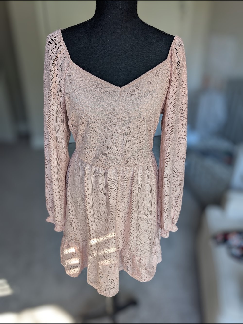 LC Lauren Conrad Blush Lace Long-Sleeve Sundress